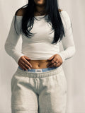 One-Shoulder Asymmetrical Neckline Long-Sleeve Top