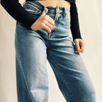 Super High Rise Medium Wash Raw Hem Wide Leg Jeans
