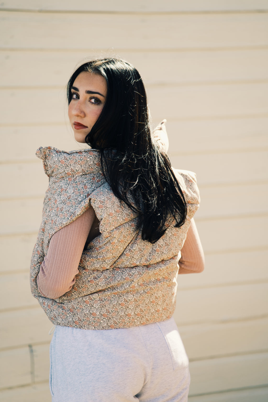 High Neck Floral Puffer Vest