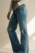 High Rise Distressed Slim Wide Jeans