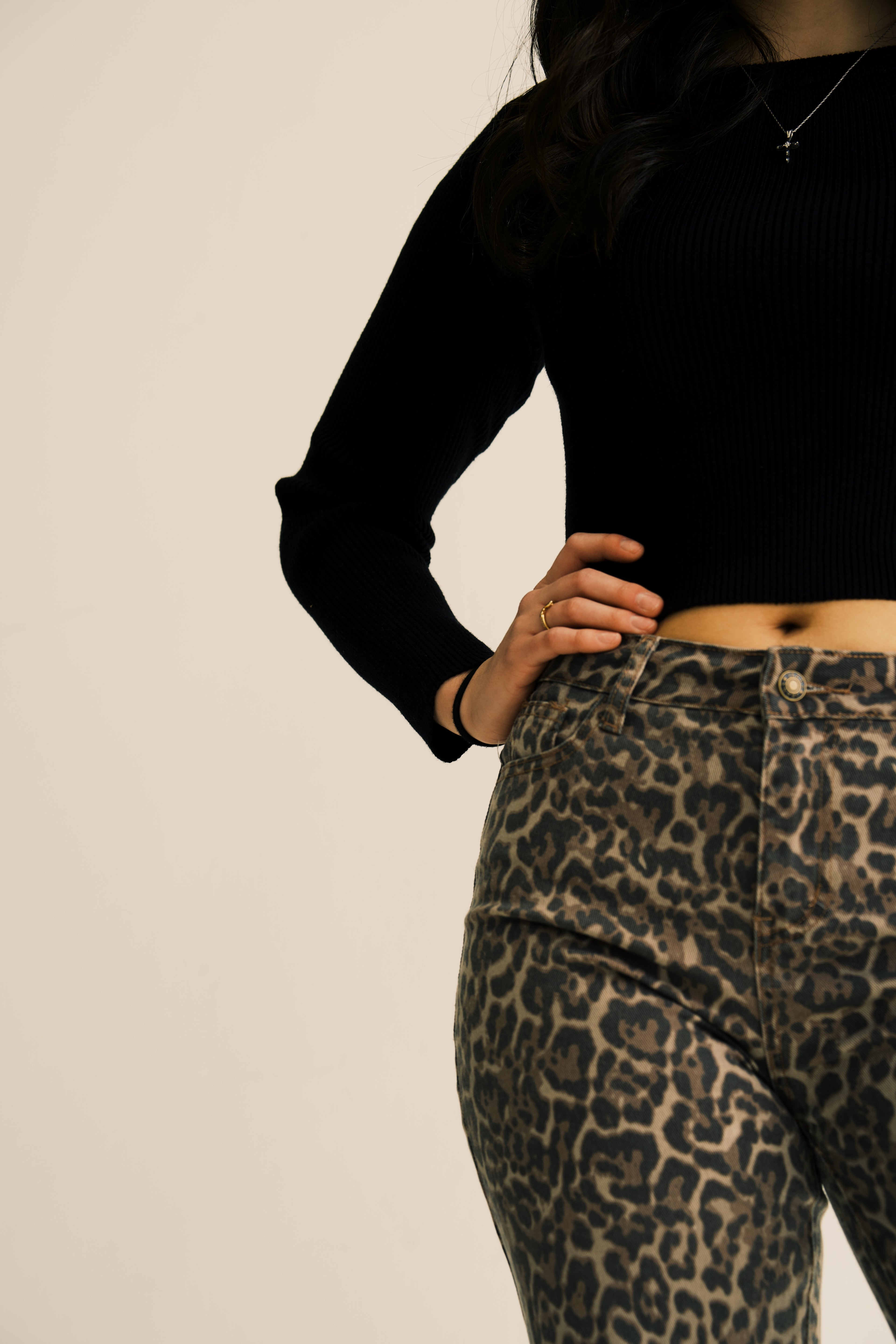 Leopard Frayed Edge Wide Leg High Waist Jeans