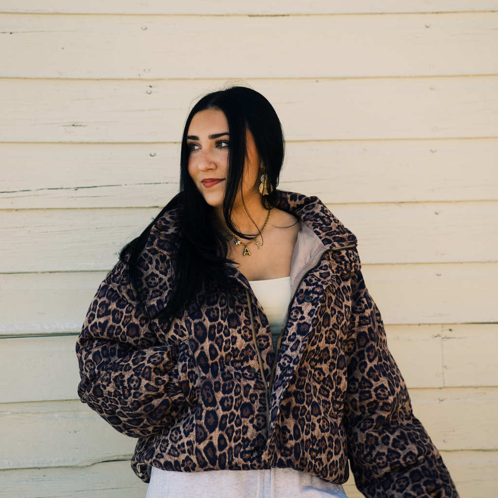 Leopard Cropped Puffer Jacket