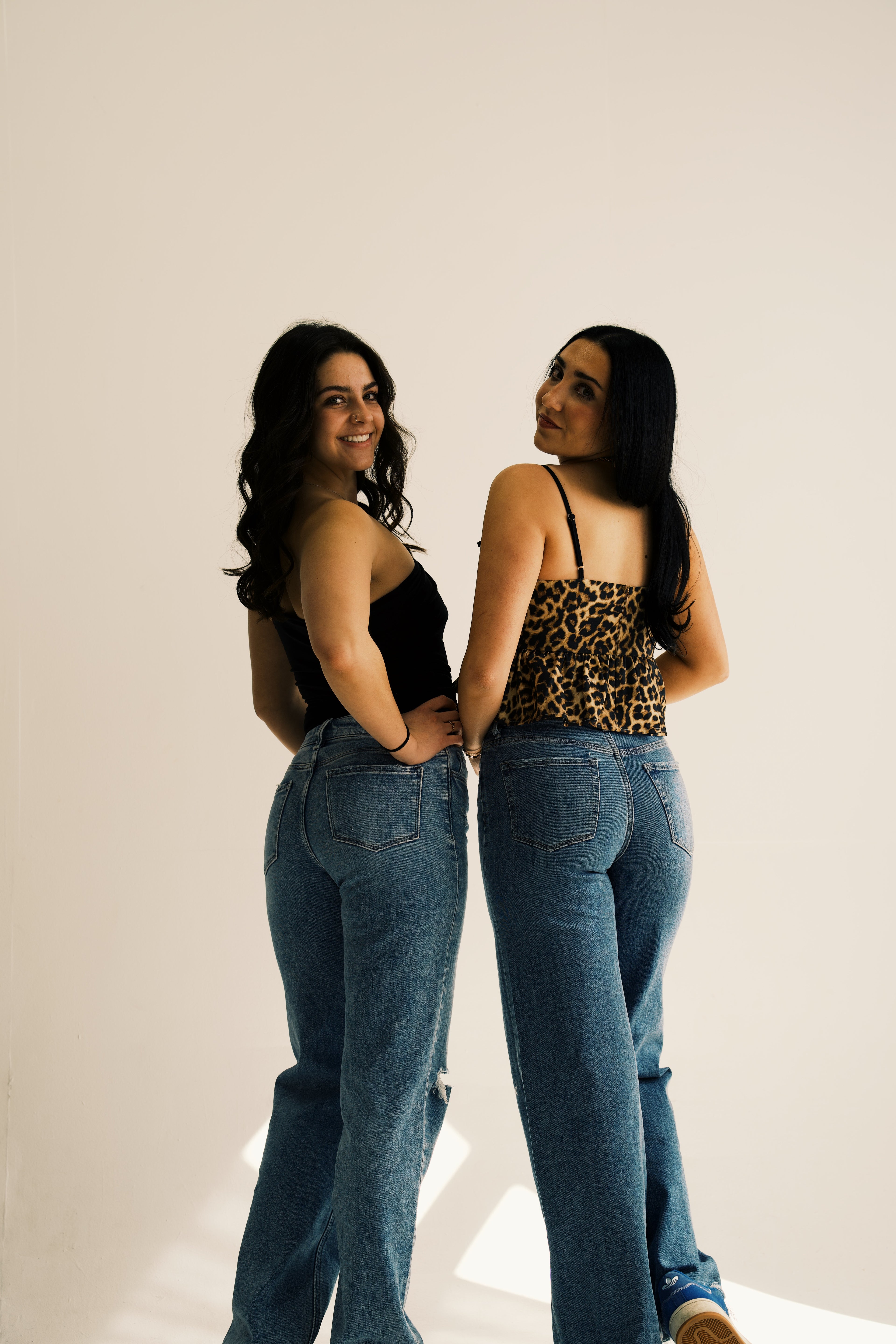 High Rise Distressed Slim Wide Jeans