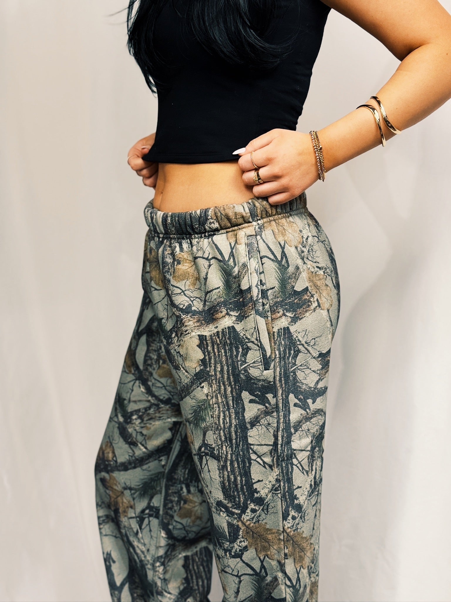 Woodland Camo Fleece Wide Leg Sweatpants