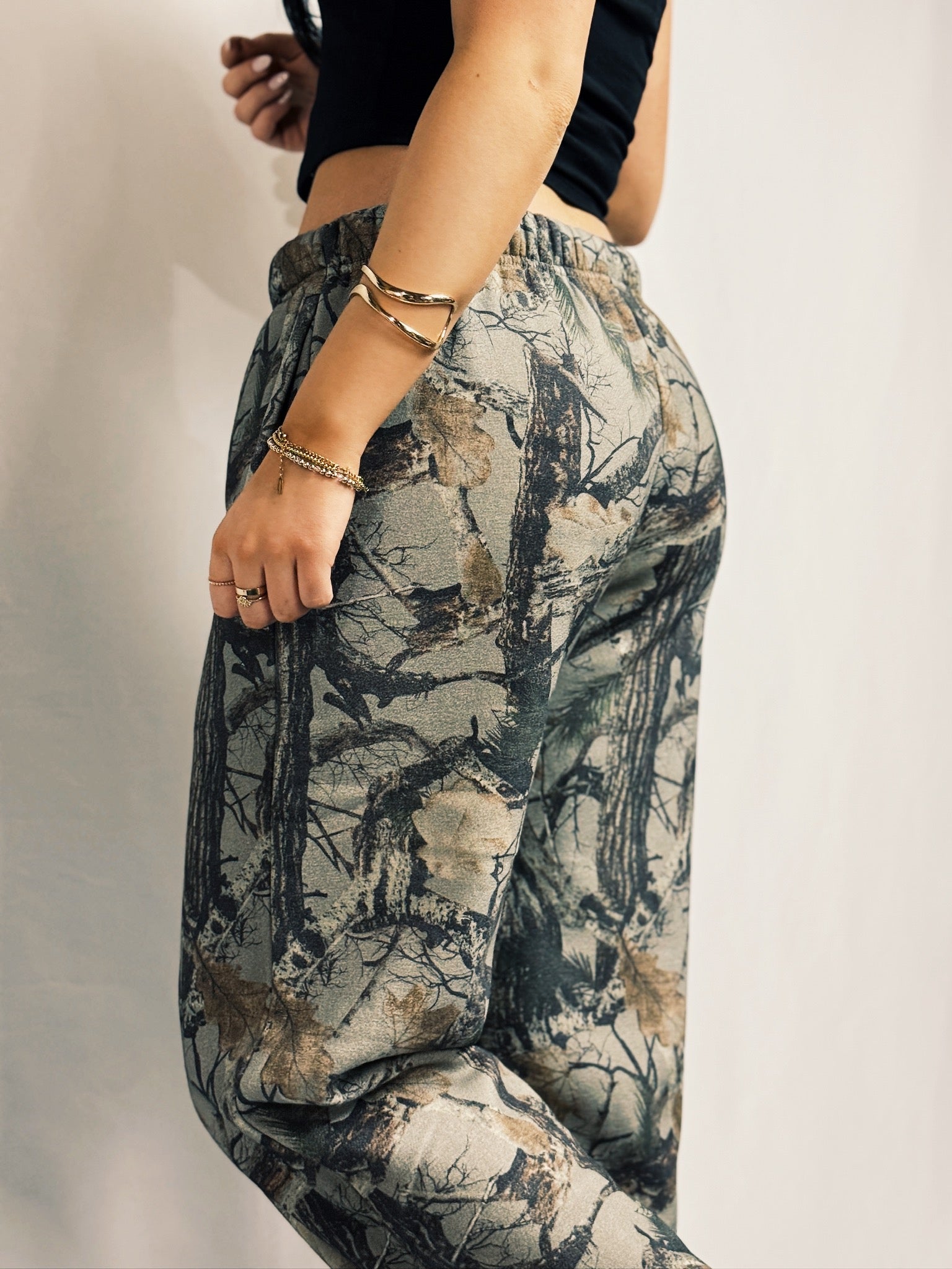 Woodland Camo Fleece Wide Leg Sweatpants