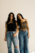 Leopard Print Adjustable Tie Straps Peplum Top