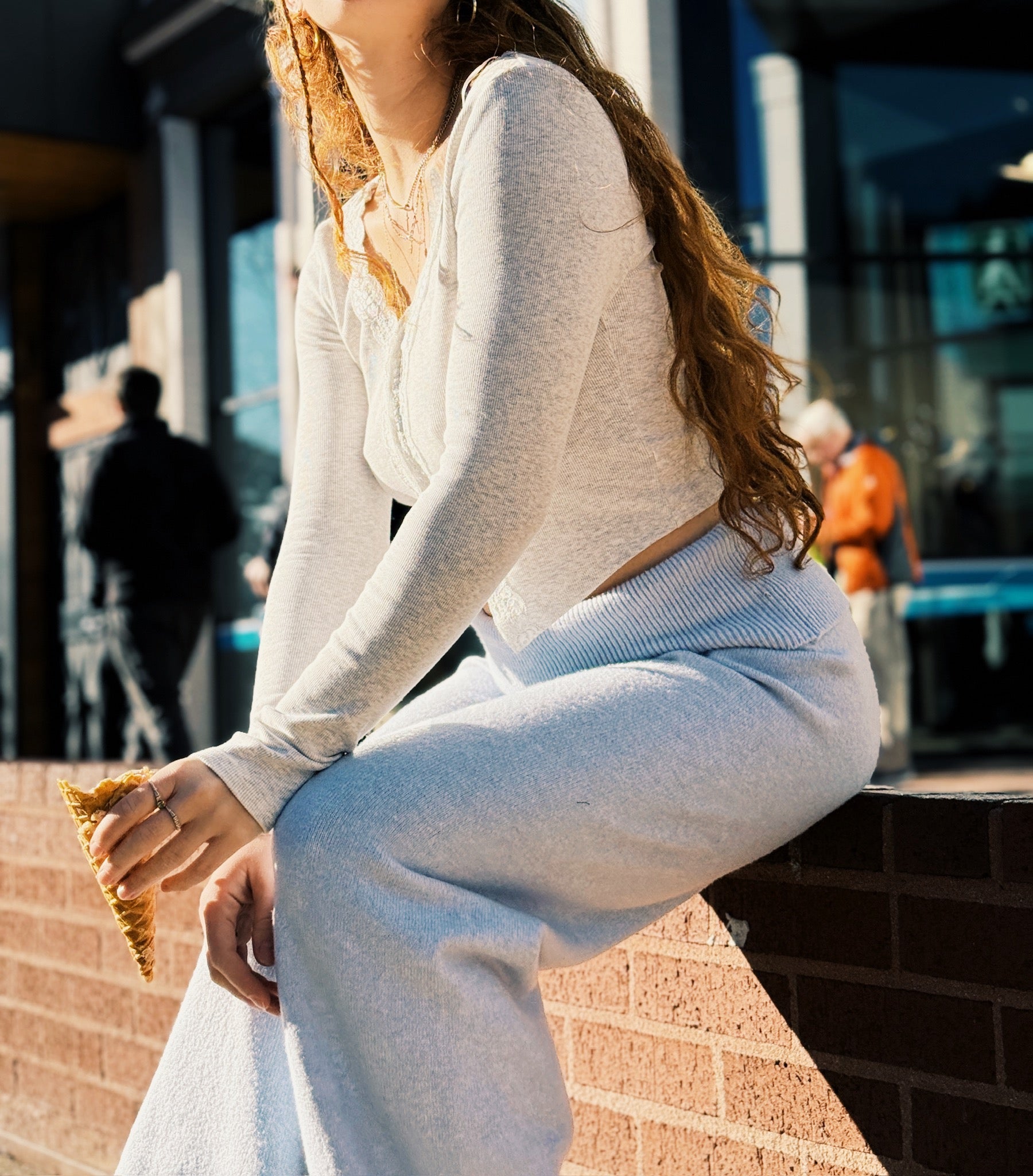 Mid-Rise Fold Detail Sweater Pants