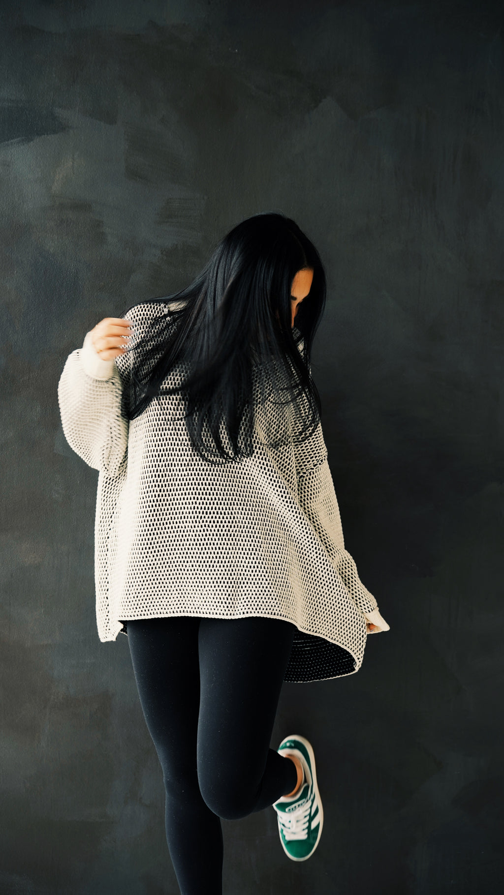 Oversized Two Tone Textured V Neck Sweater Top