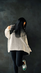 Oversized Two Tone Textured V Neck Sweater Top