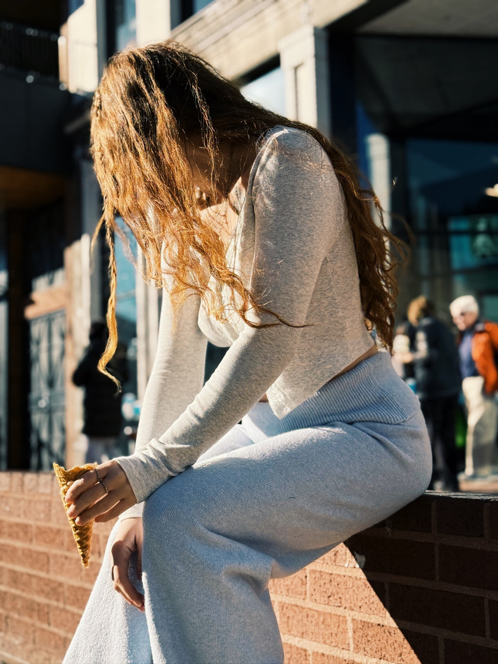 Mid-Rise Fold Detail Sweater Pants