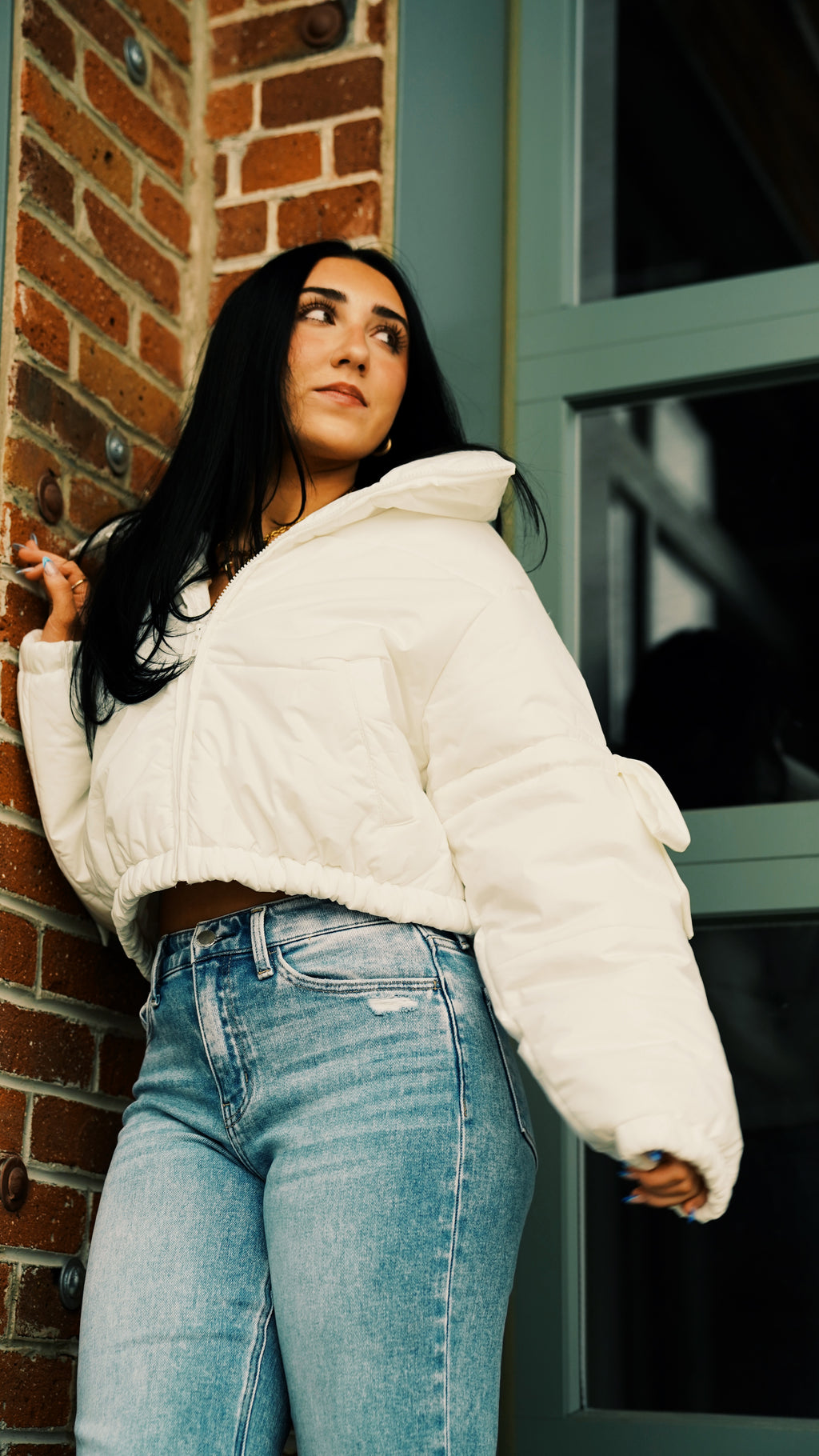 Long Sleeve Puffer Jacket With Satin Ribbon Bow