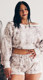Light Woodland Camo Off The Shoulder Fleece Sweatshirt