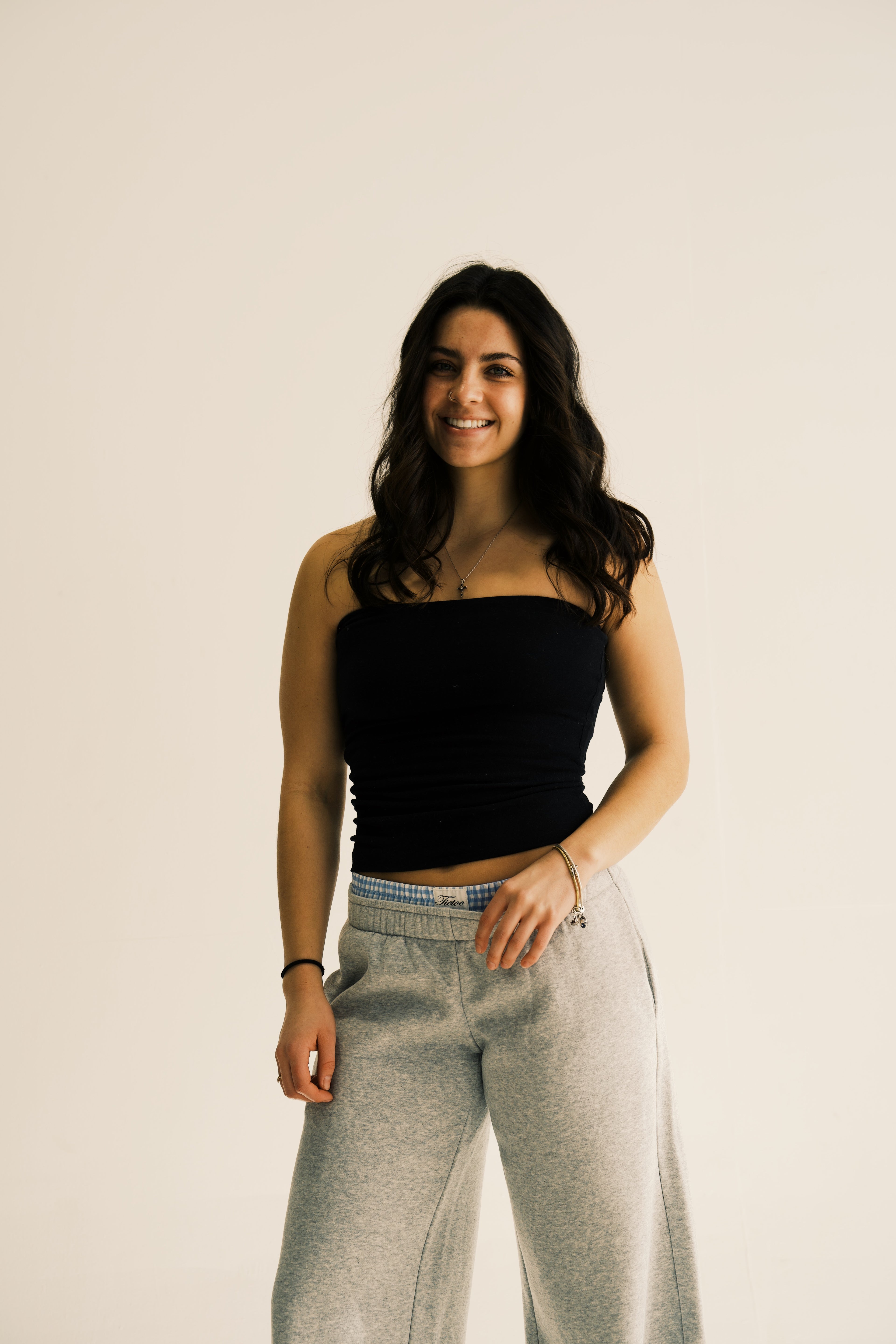Fleece Gingham Boxer Detail Straight Leg Sweatpants
