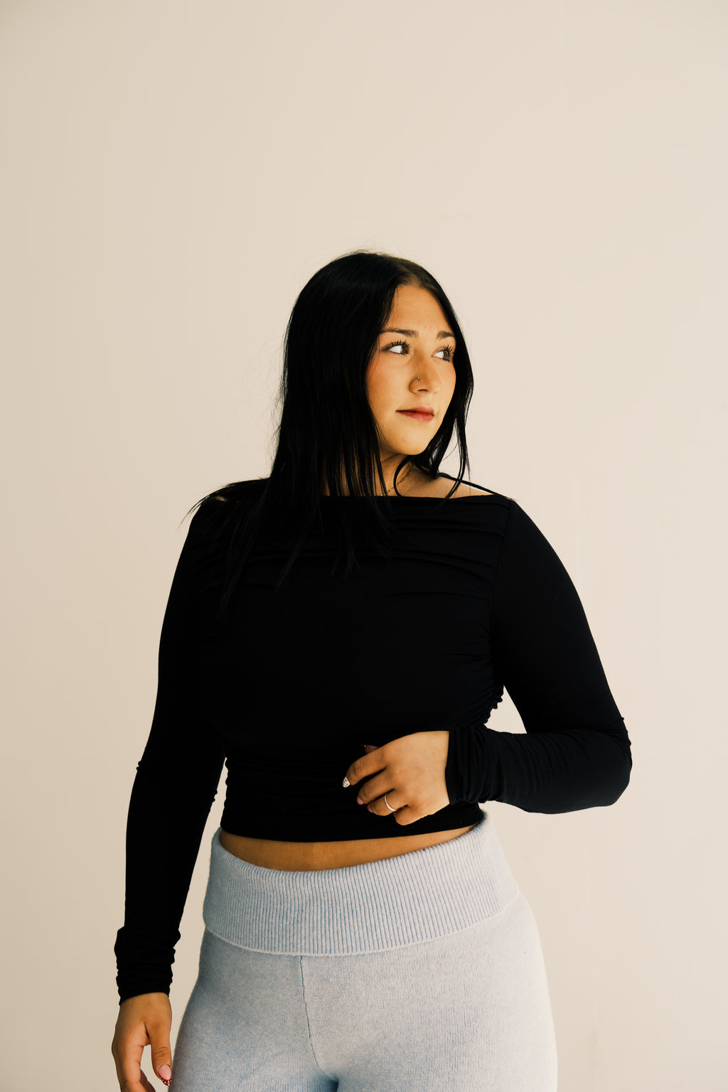 Boat Neckline Basic Casual Lounge Long Sleeve Top