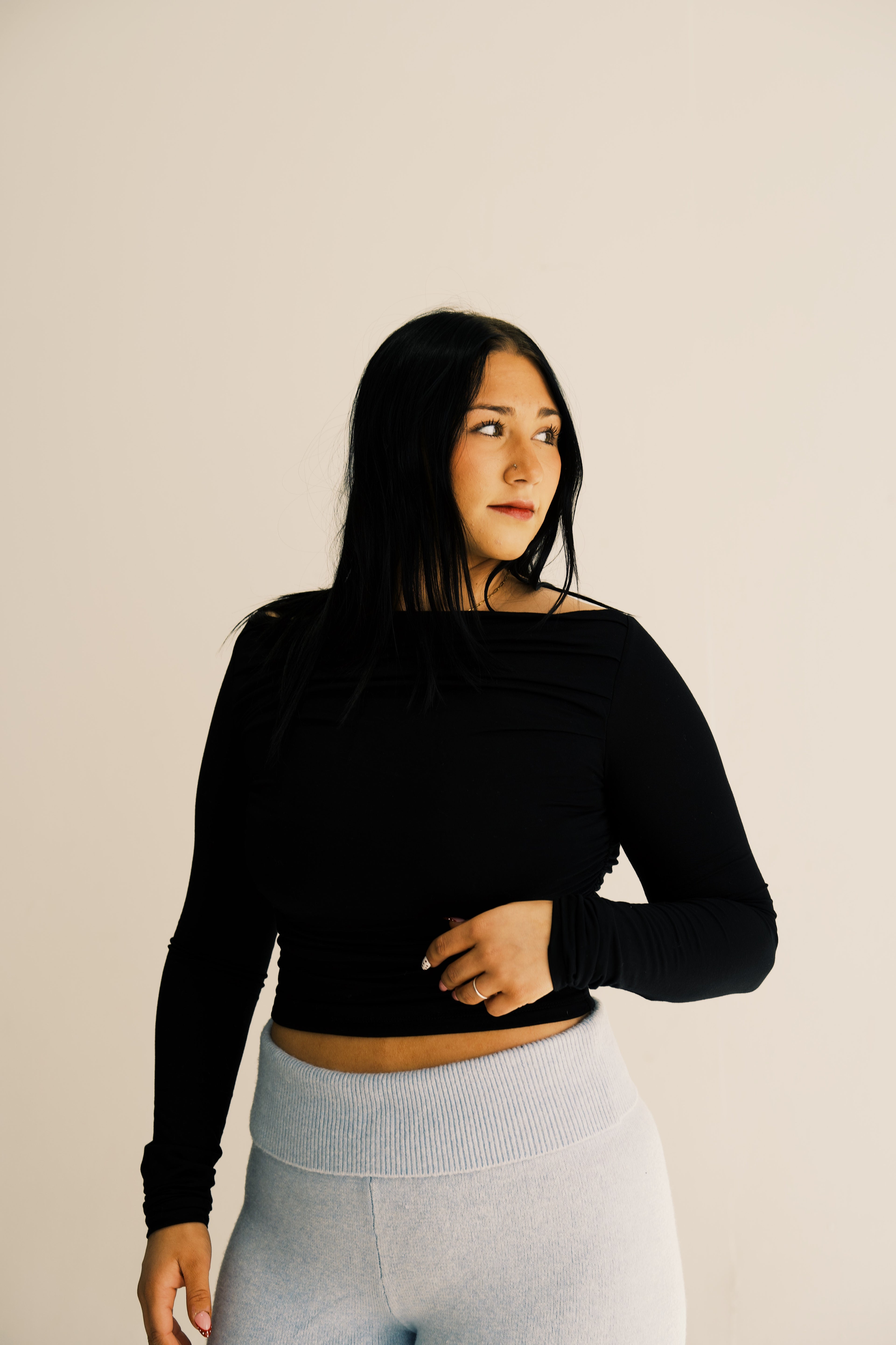 Boat Neckline Basic Casual Lounge Long Sleeve Top