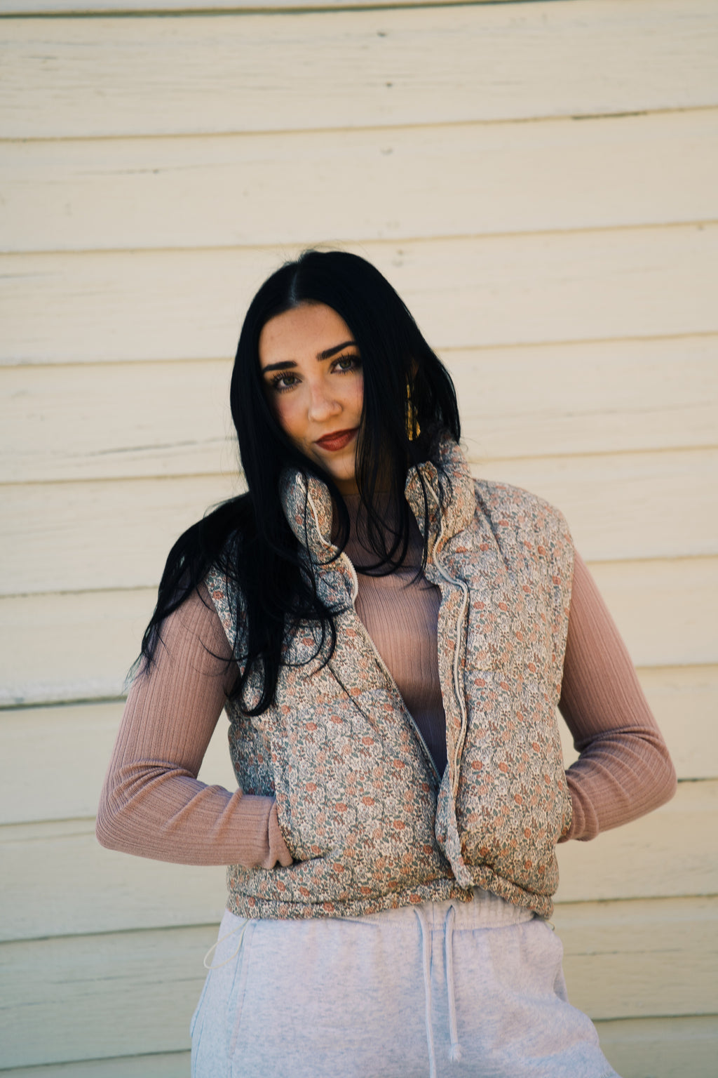 High Neck Floral Puffer Vest