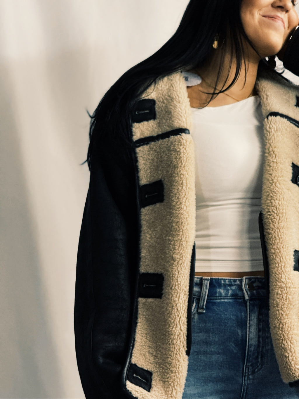 Reversible Sherpa and Leather Jacket