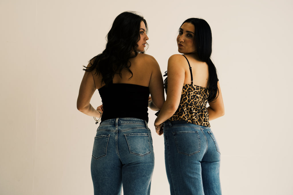 High Rise Distressed Slim Wide Jeans