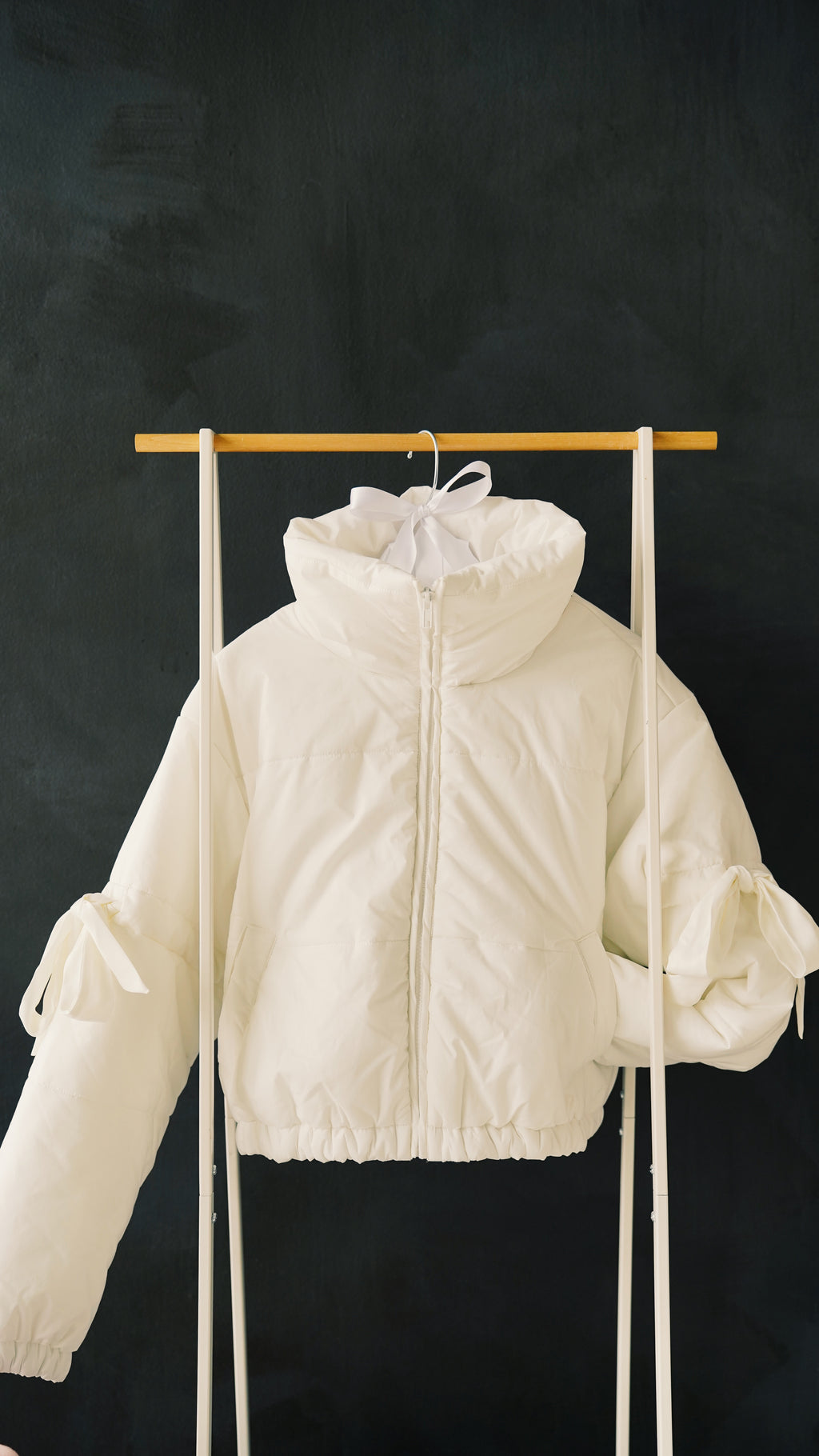 Long Sleeve Puffer Jacket With Satin Ribbon Bow