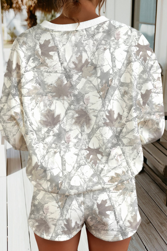 Camo Print Baggy Pullover Drawstring Shorts 2pcs Set