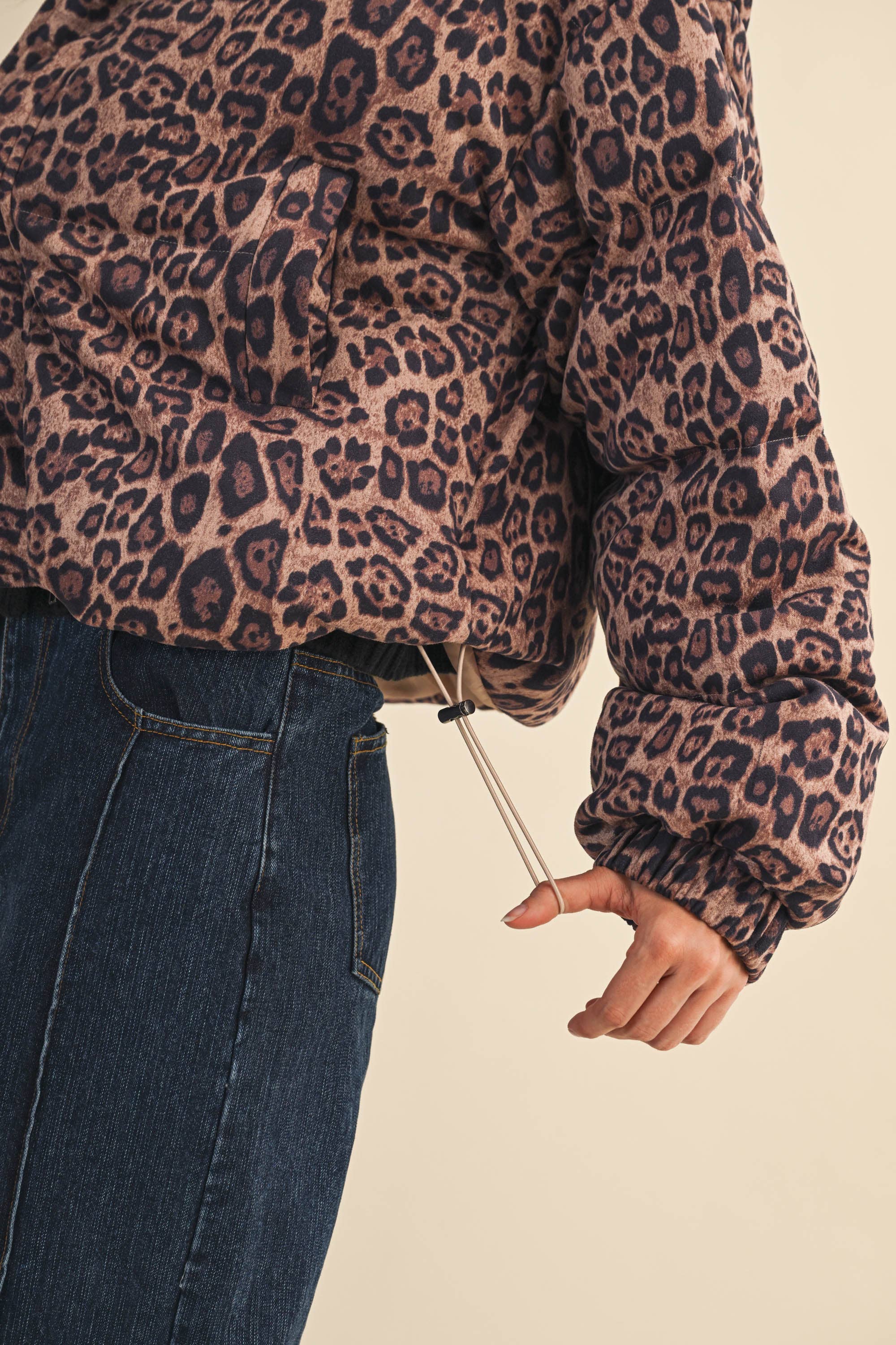 Leopard Cropped Puffer Jacket