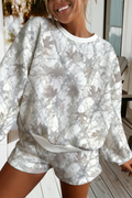 Camo Print Baggy Pullover Drawstring Shorts 2pcs Set