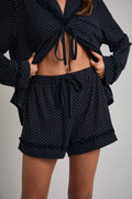 Polka Dot Knit Pajama Shorts With Lace Trim